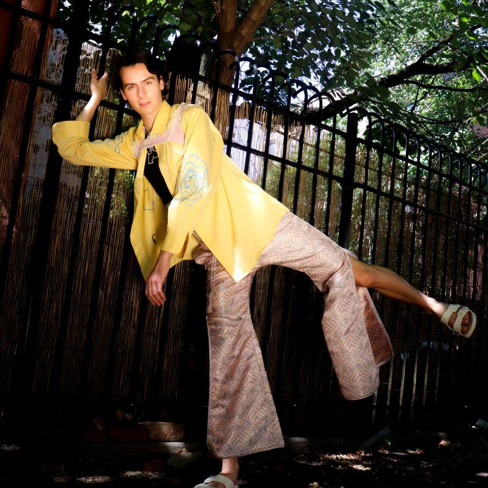 "Yellow River" Hand-Drawn Up-cycled Angela Wheeler Button Down