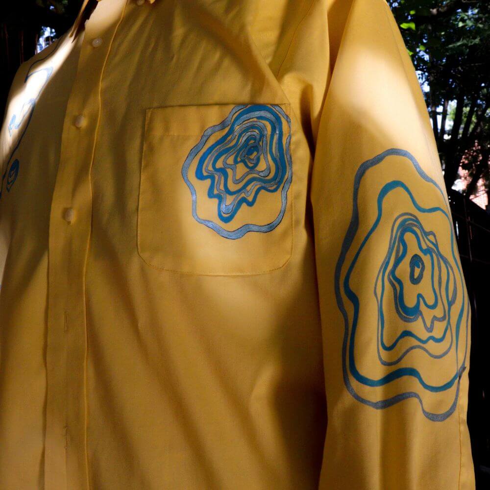"Yellow River" Hand-Drawn Up-cycled Angela Wheeler Button Down