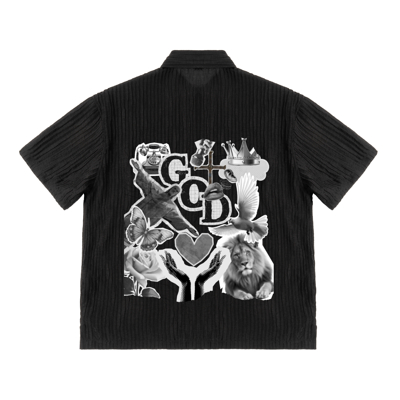 (Pre-Order) God Collage Black Ribbed Button Down