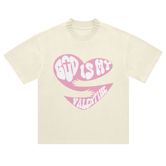 God Is My Valentine Pink Heavyweight Knitted Round Neck T-Shirt