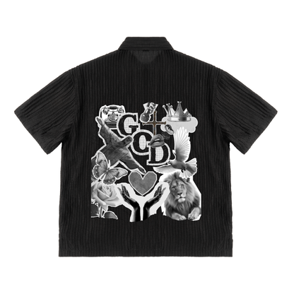 (Pre-Order) God Collage Black Ribbed Button Down