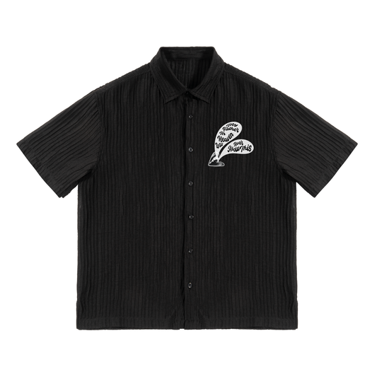 (Pre-Order) God Collage Black Ribbed Button Down